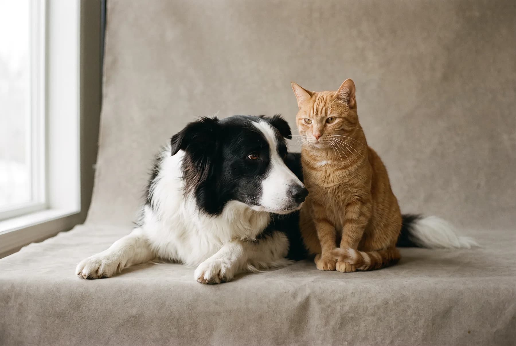A dog and cat resting together