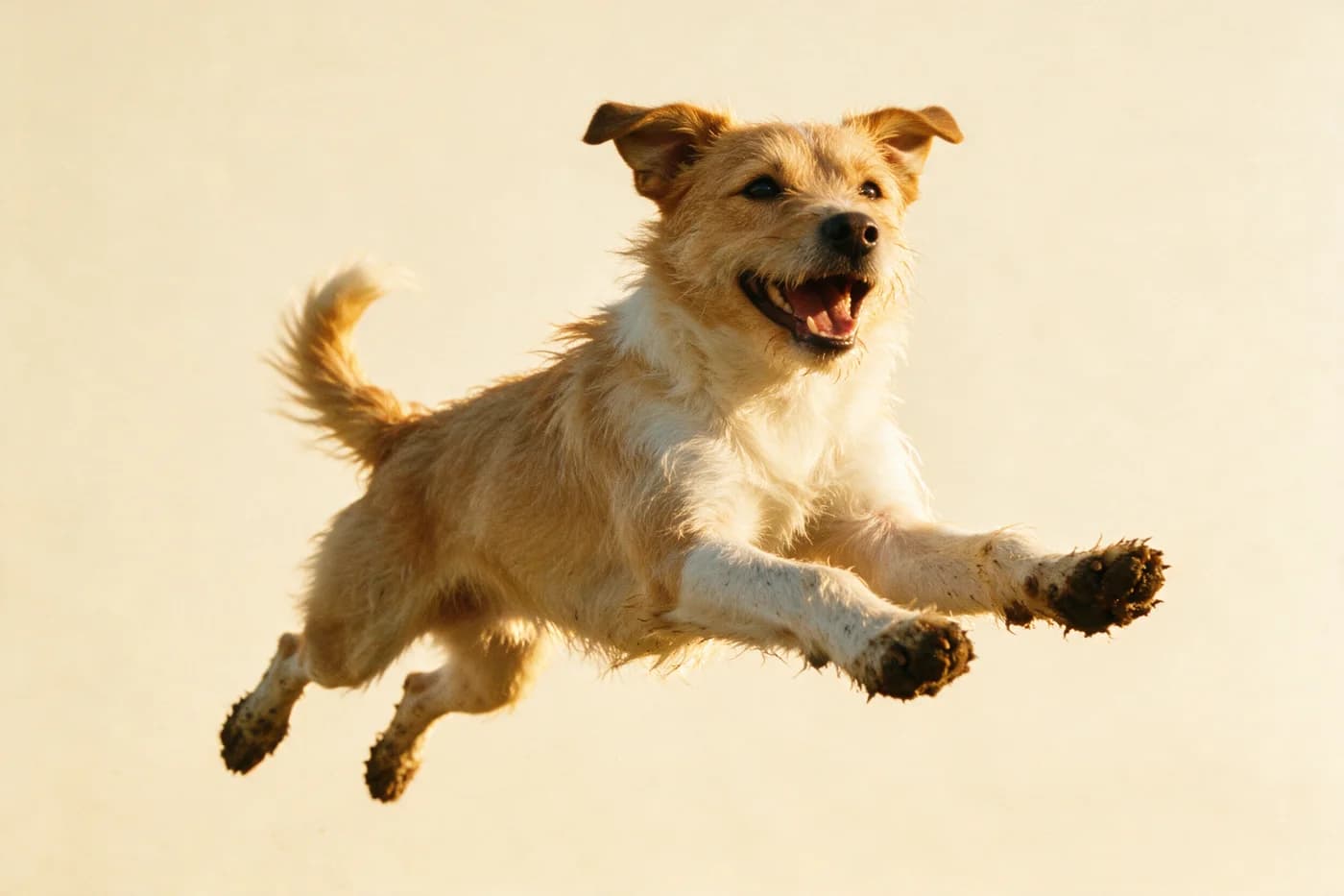 A joyful adult terrier in motion