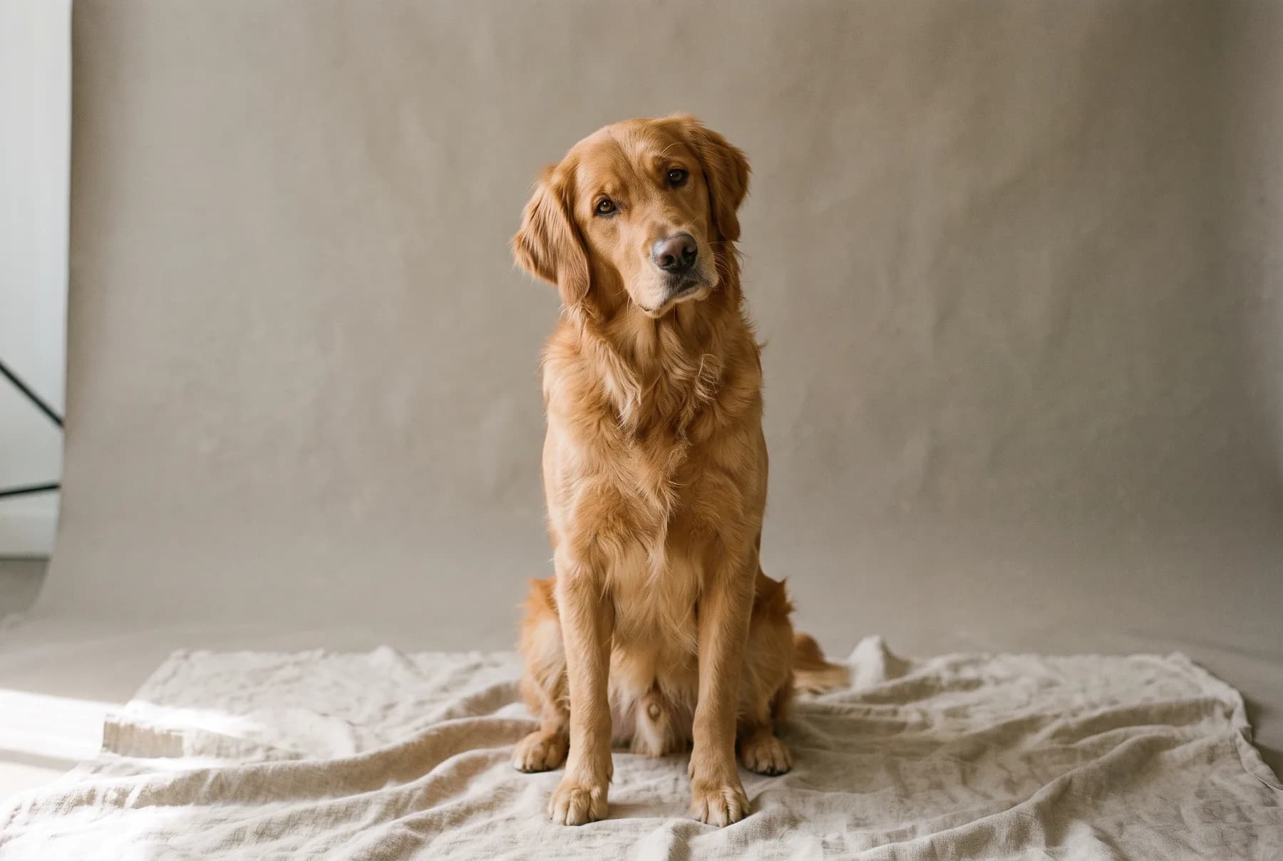 A golden retriever sitting calmly